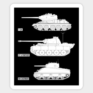 Three famous WW2 tanks of the USSR, Germany and the USA (white) Sticker